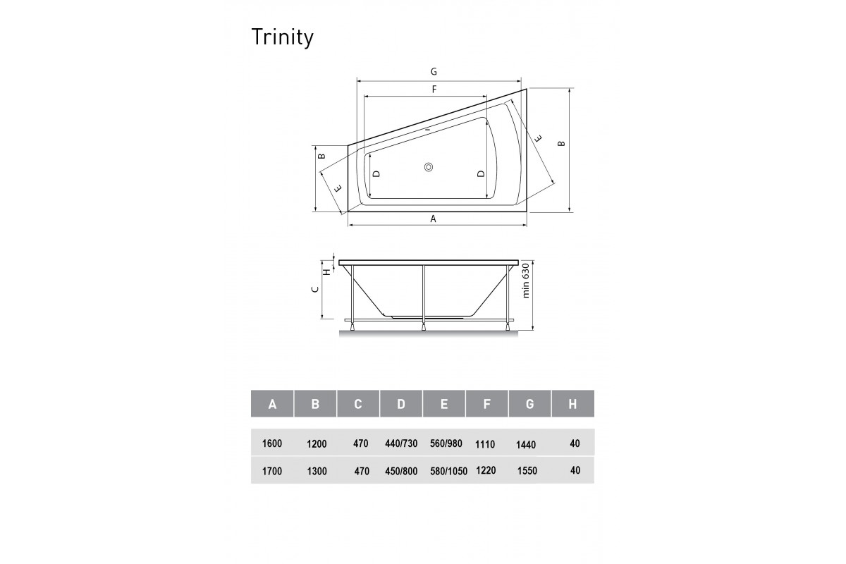 картинка Акриловая ванна Vayer Trinity R 170x130 