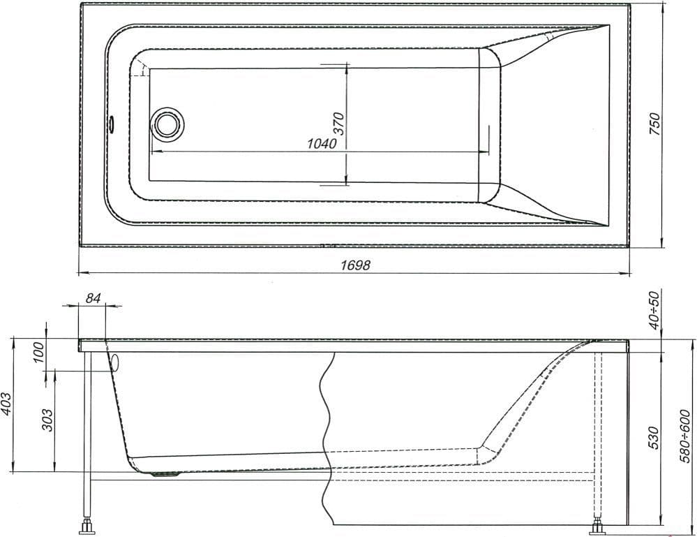 картинка Акриловая ванна Aquanet Bright 170x75 с каркасом 