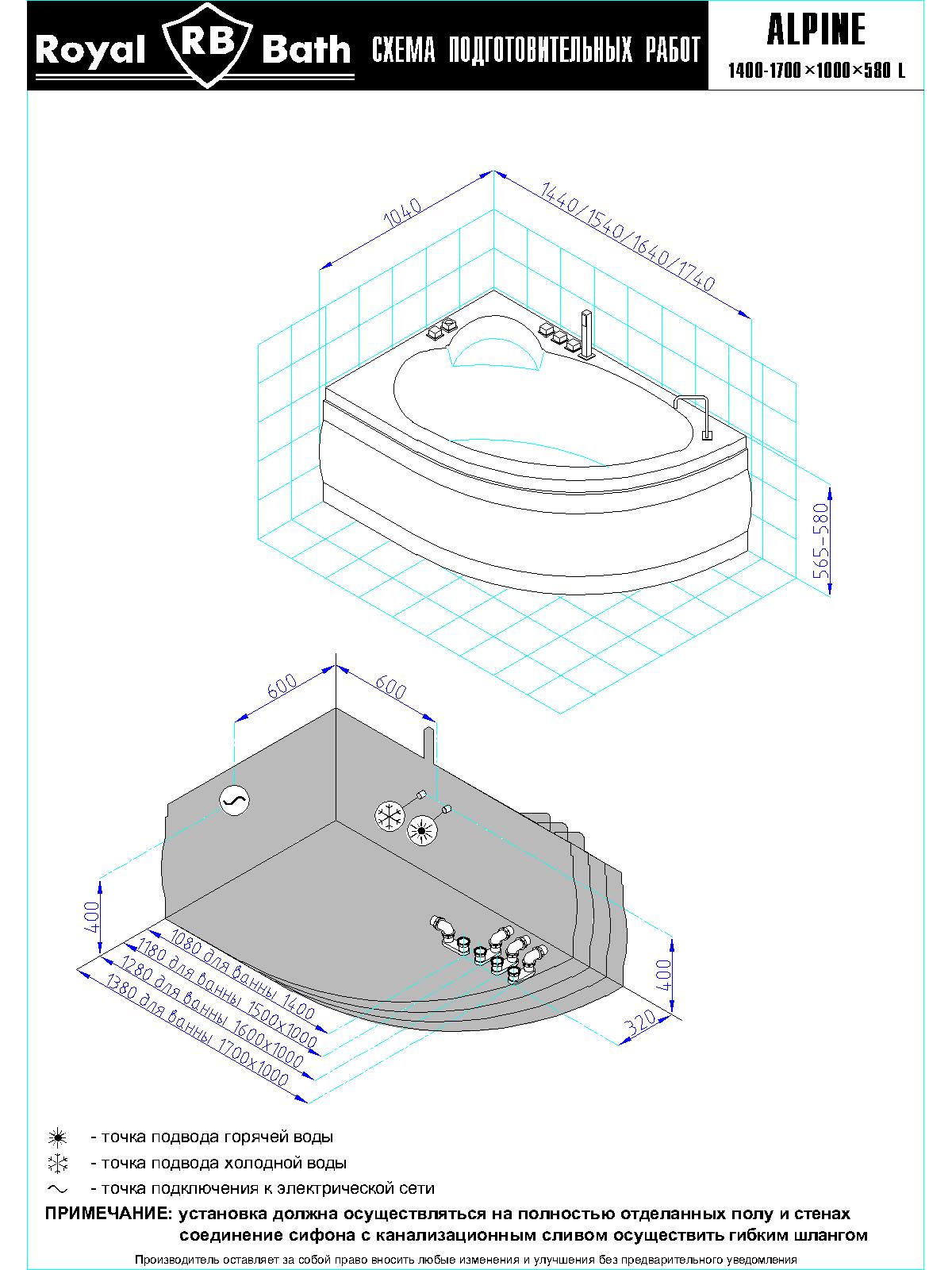 картинка Гидромассажная ванна Royal Bath ALPINE DE LUXE 140x95x58L 