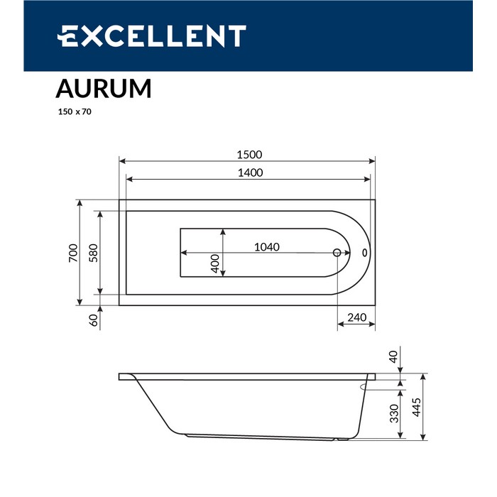 картинка Ванна ACTIMA Aurum 150x70 HYDRO хром 