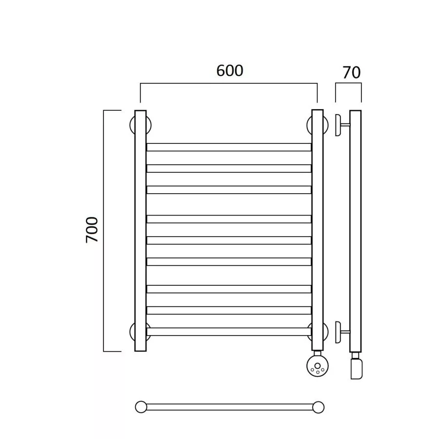 картинка Полотенцесушитель электрический ПРЯМАЯ групповая 70х60 ПРАВЫЙ Aquanerzh 00-12A7060_R 