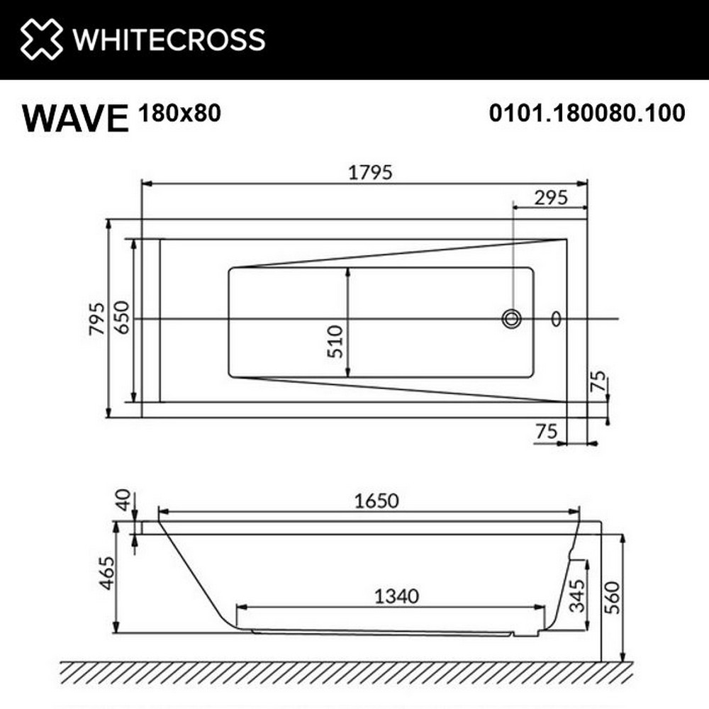 картинка Ванна WHITECROSS Wave 180x80 SOFT хром 