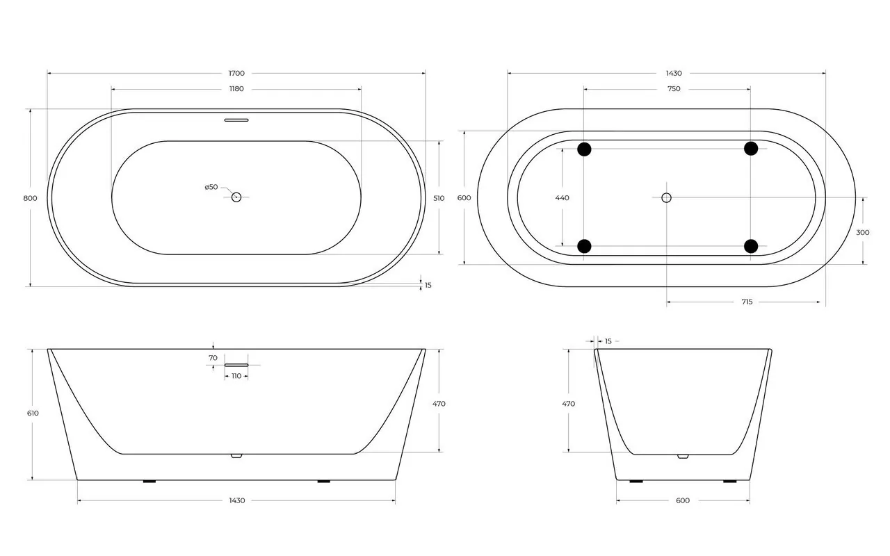 картинка Акриловая ванна BelBagno BB416-1700-800 