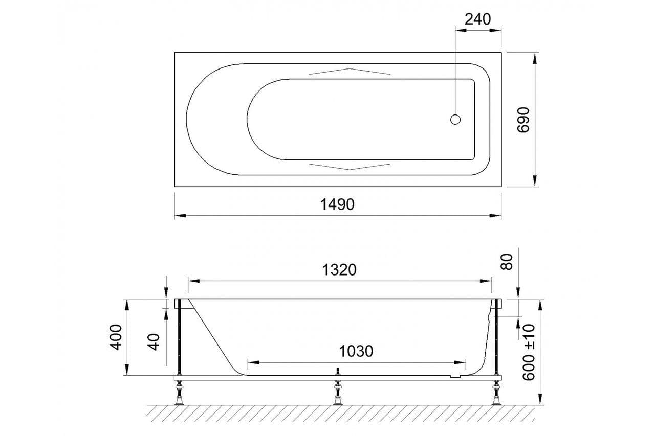 картинка Акриловая ванна Royal Bath Tudor Standart 150x70 с гидромассажем 