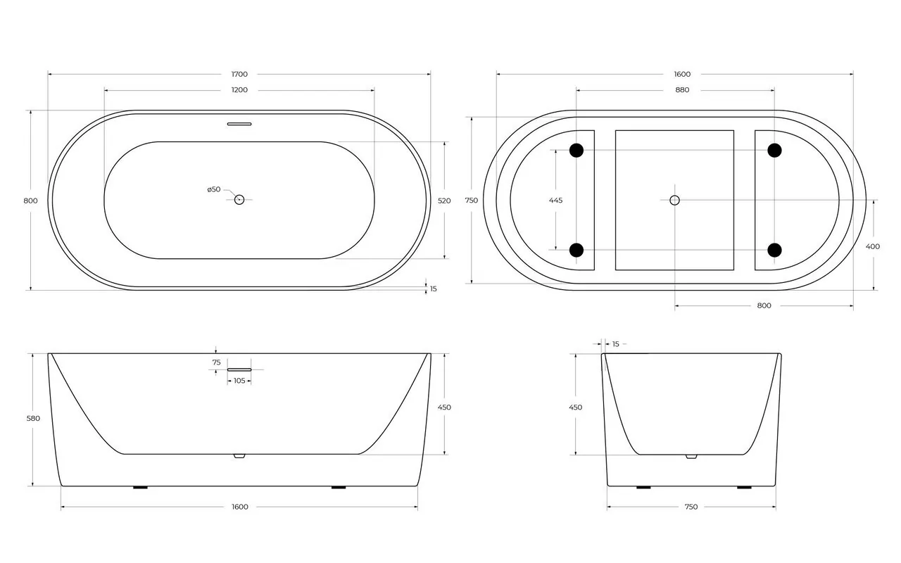 картинка Акриловая ванна BelBagno BB411-1700-800-MATT белая матовая 