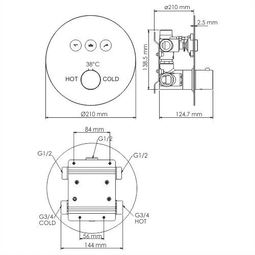 картинка Смеситель для ванны и душа WasserKRAFT Dinkel 5844 Thermo 