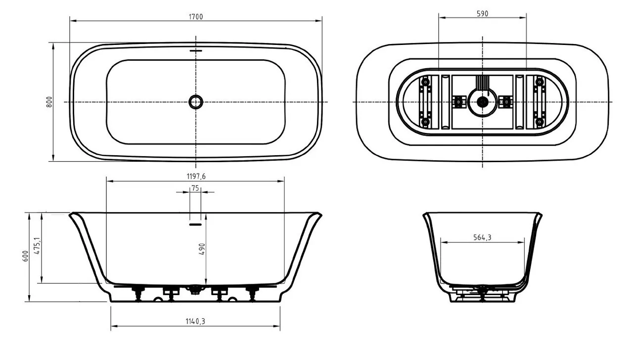 картинка Акриловая ванна BelBagno DUE BB702-1700-800-K 