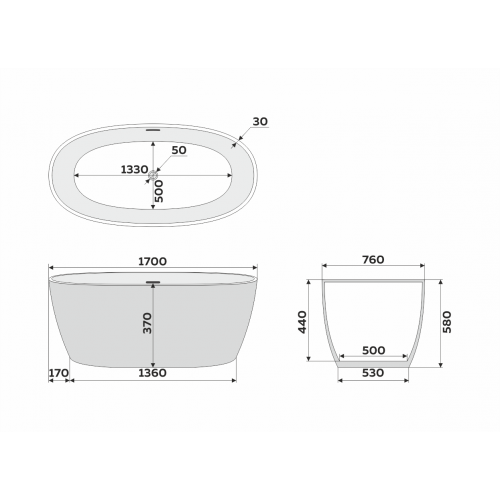 картинка Ванна отдельностоящая акриловая Delice Rondo 170х76 белая матовая DLR440104W 