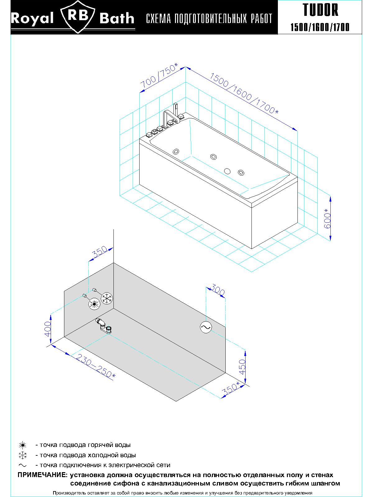 картинка Гидромассажная ванна Royal Bath TUDOR STANDART 160x70x60 