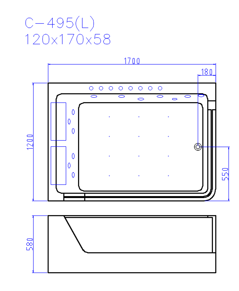 картинка Ванна акриловая гидромассажная Ceruttispa C-495L 1700x1200x580 