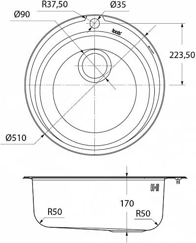 картинка Мойка IDDIS Focus нерж. сталь матовая D 510мм OSESB00B02 