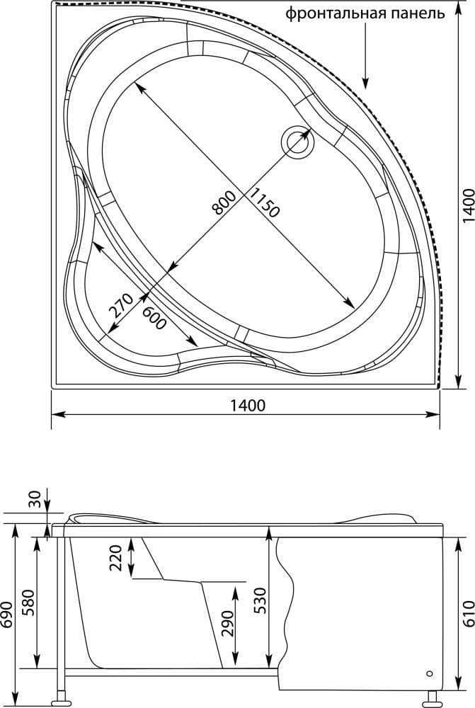 картинка Акриловая ванна Aquanet Palau 140x140 с каркасом 