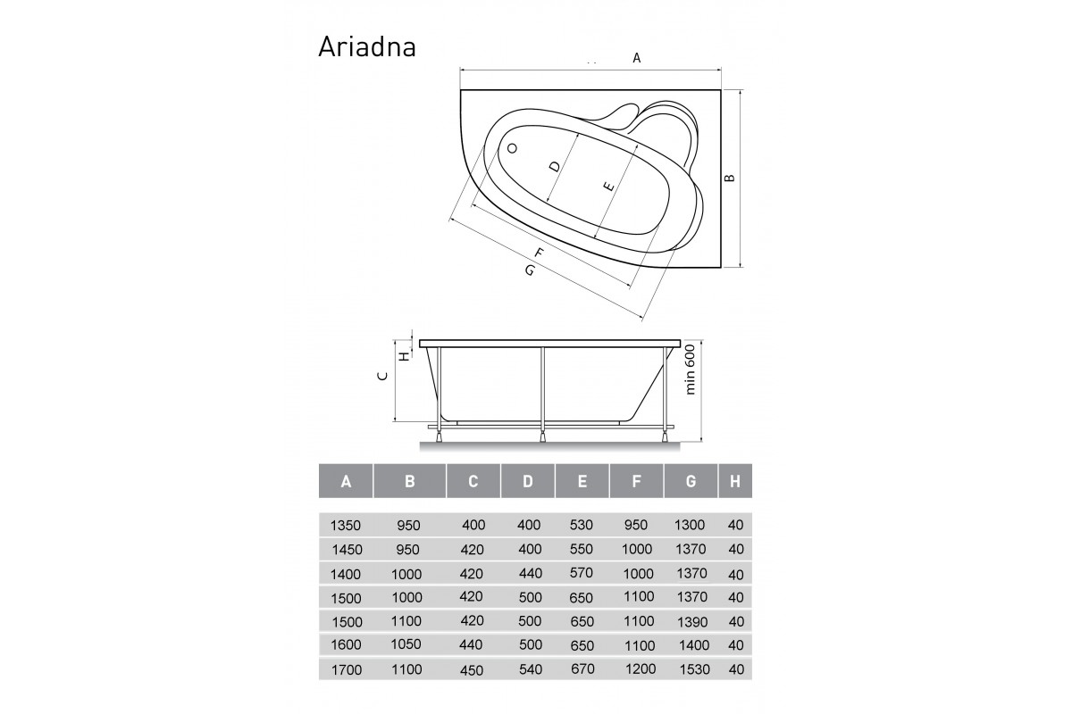 картинка Акриловая ванна Relisan Ariadna R 150x110 с каркасом 