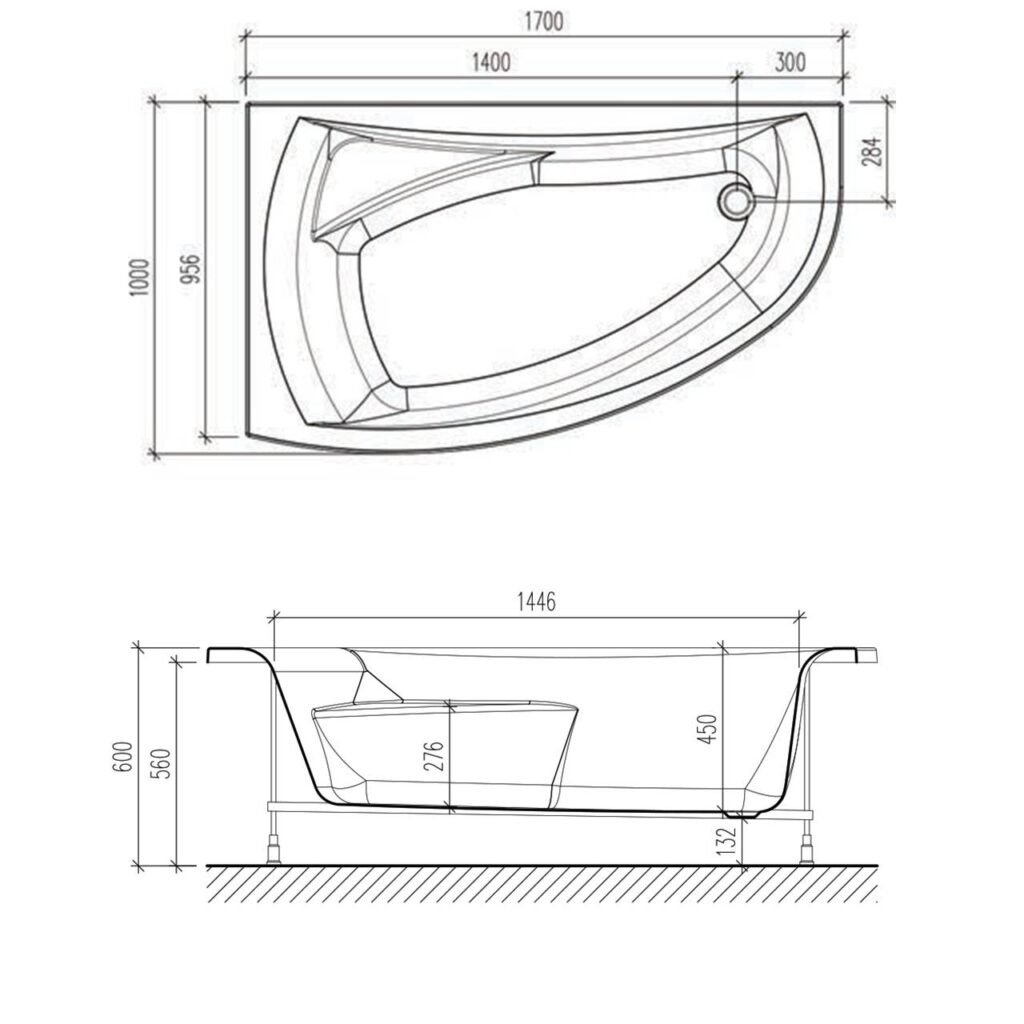 картинка Акриловая ванна Eurolux COMO 170X100R с каркасом 