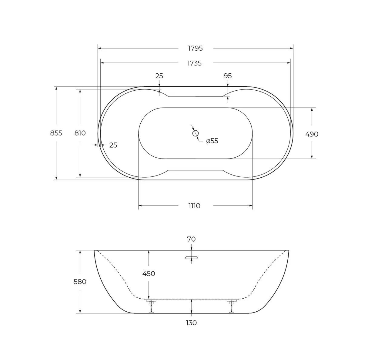 картинка Акриловая ванна BelBagno BB28 1795x855x580 