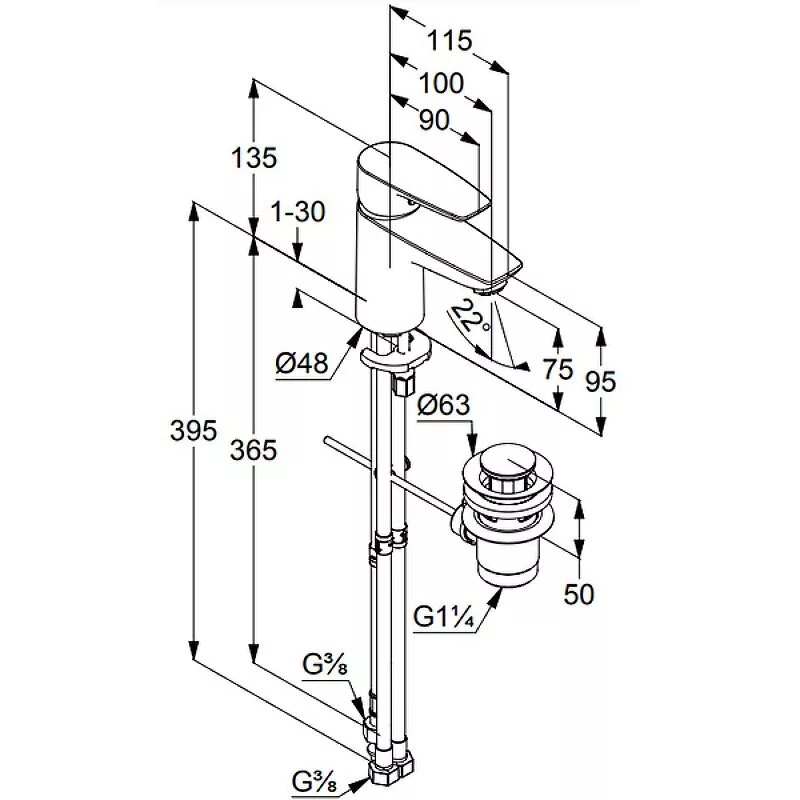 картинка Смеситель для раковины Kludi Pure Solid 342760575, хром 