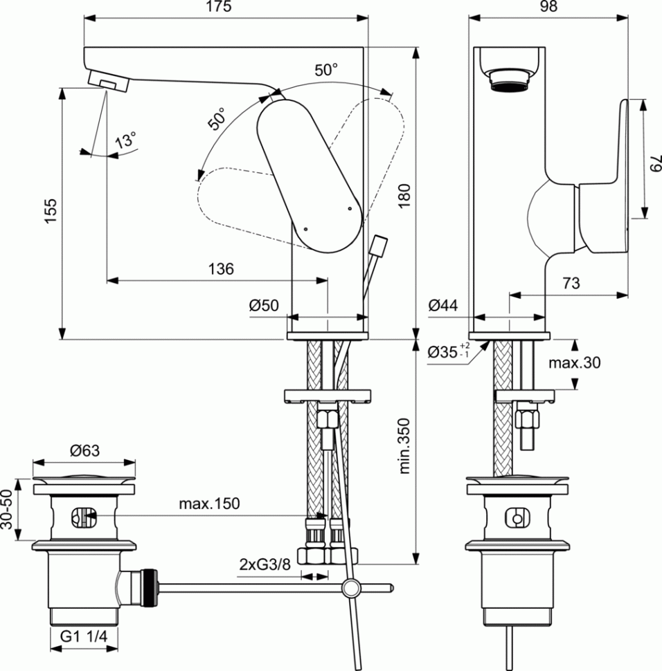 картинка Смеситель для раковины Ideal Standard CERAFINE MODEL O BC703U4 