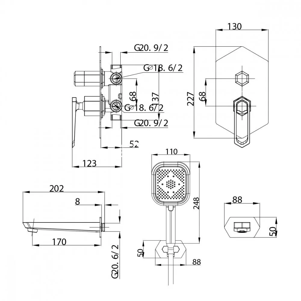 картинка Душевой комплект Lemark Prizma LM3922C С ВНУТРЕННЕЙ ЧАСТЬЮ 