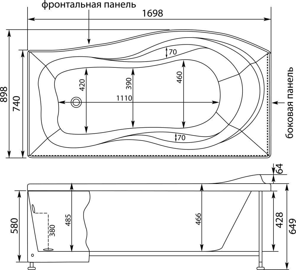 картинка Акриловая ванна Aquanet Borneo 170x90 L с каркасом 