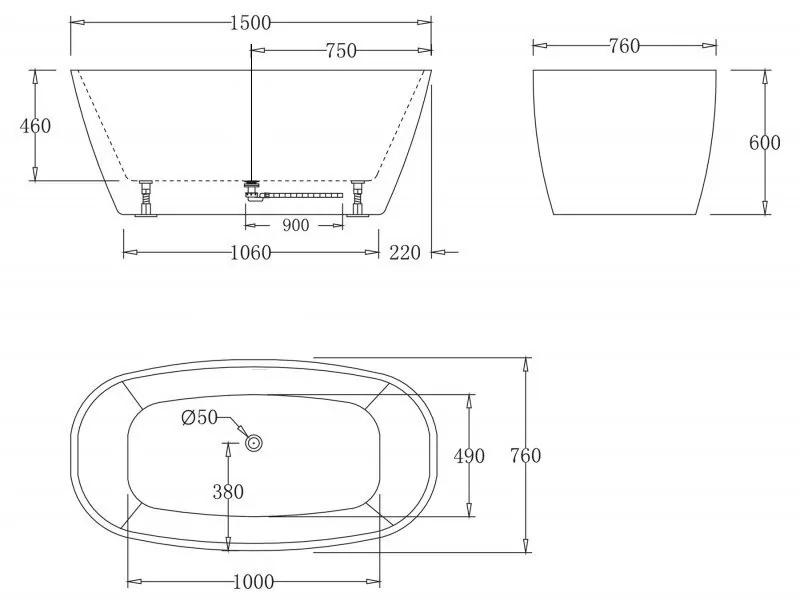 картинка Акриловая ванна без перелива BelBagno BB72-1500-W0 1500x760x600 