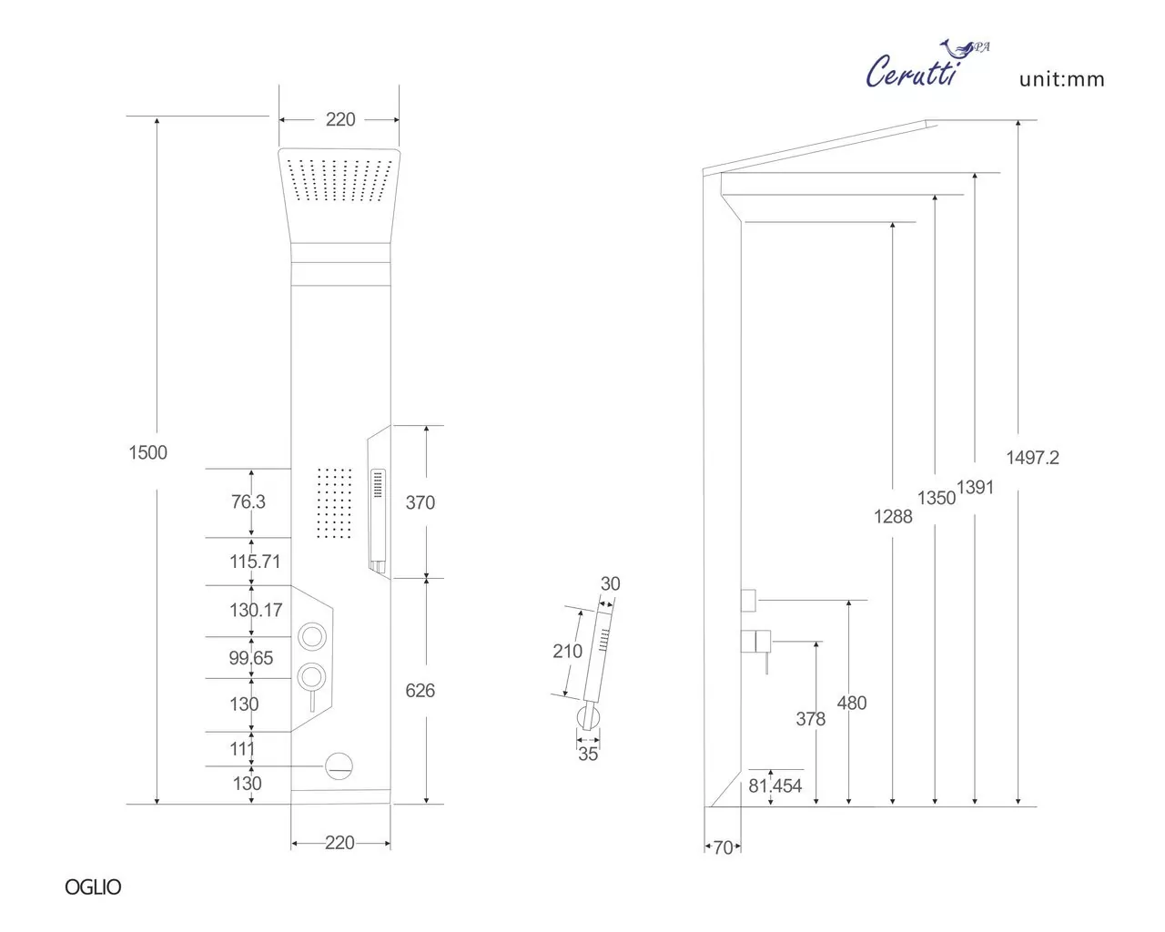 картинка Панель душевая Cerutti SPA OGLIO B CT8987 