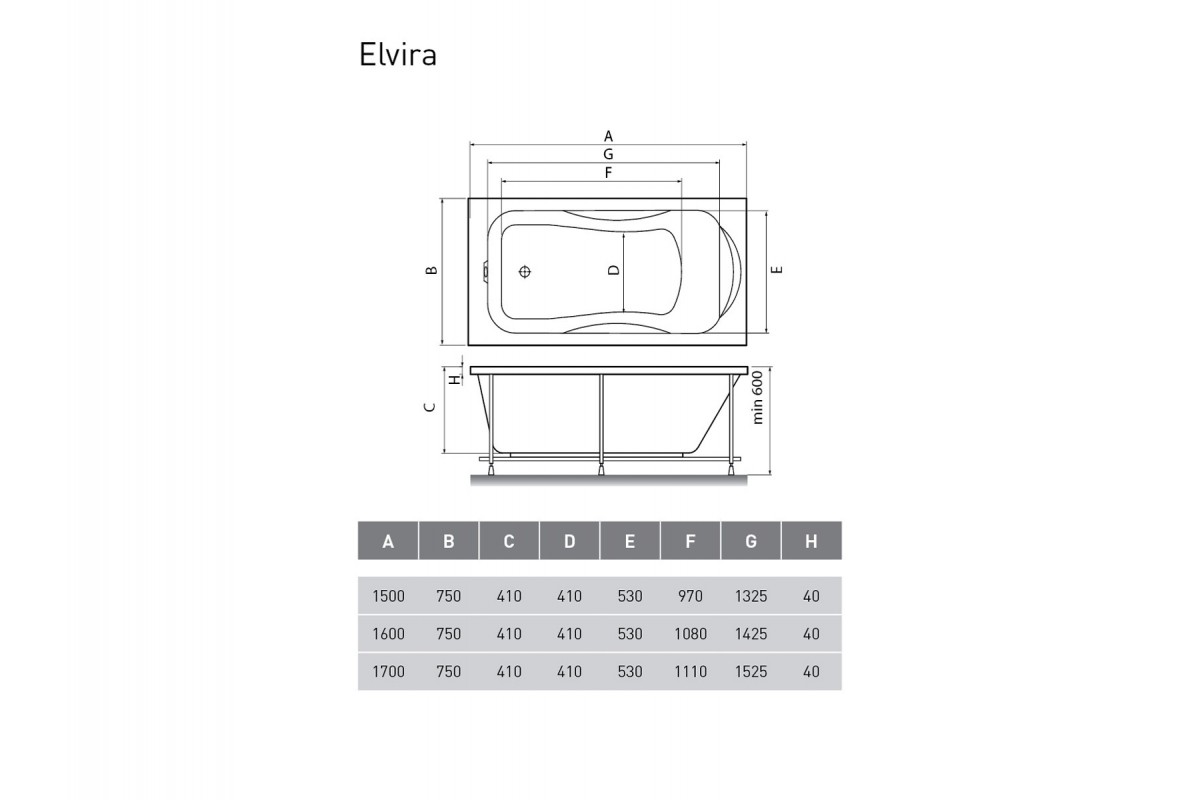 картинка Акриловая ванна Relisan Elvira 150x75 