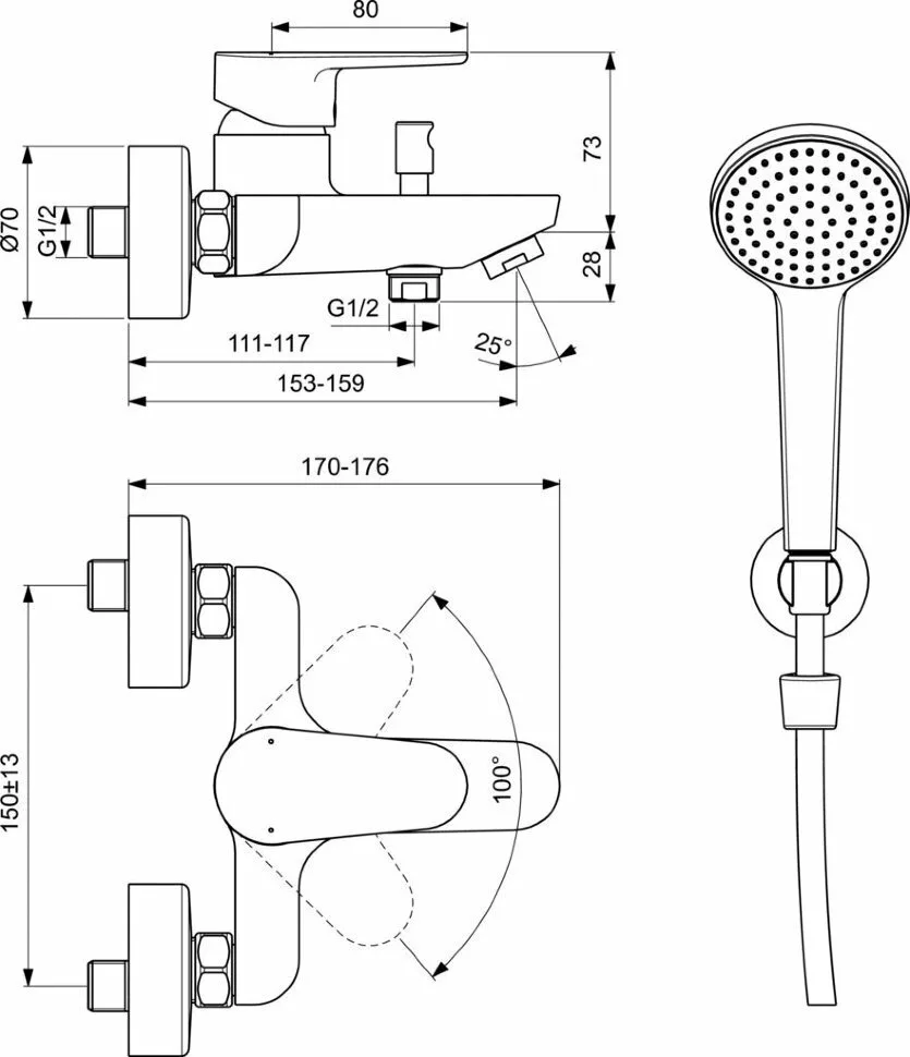 картинка Смеситель для ванны/душа Ideal Standard CERAFINE O  BC706XG 