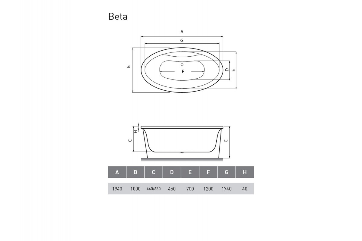 картинка Акриловая ванна Vayer Beta 194x100 KPL с каркасом 