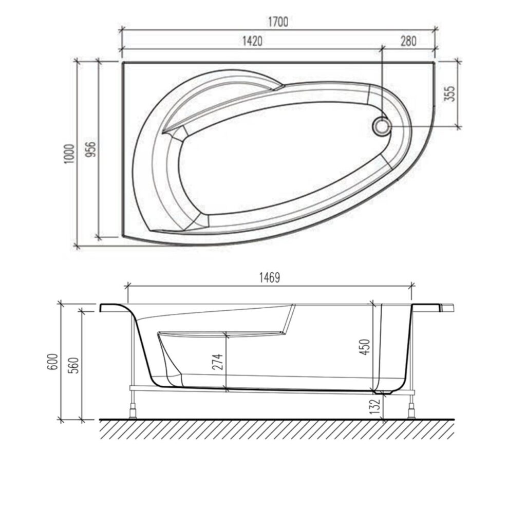 картинка Акриловая ванна Eurolux BAGI 170x100R с каркасом 