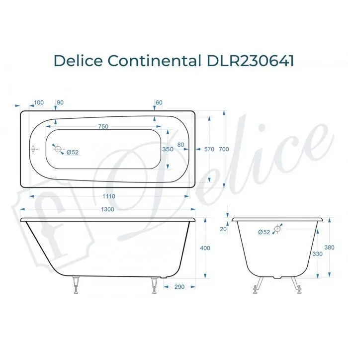 картинка Ванна чугунная Delice Continental 130х70 DLR230641 с ножками 