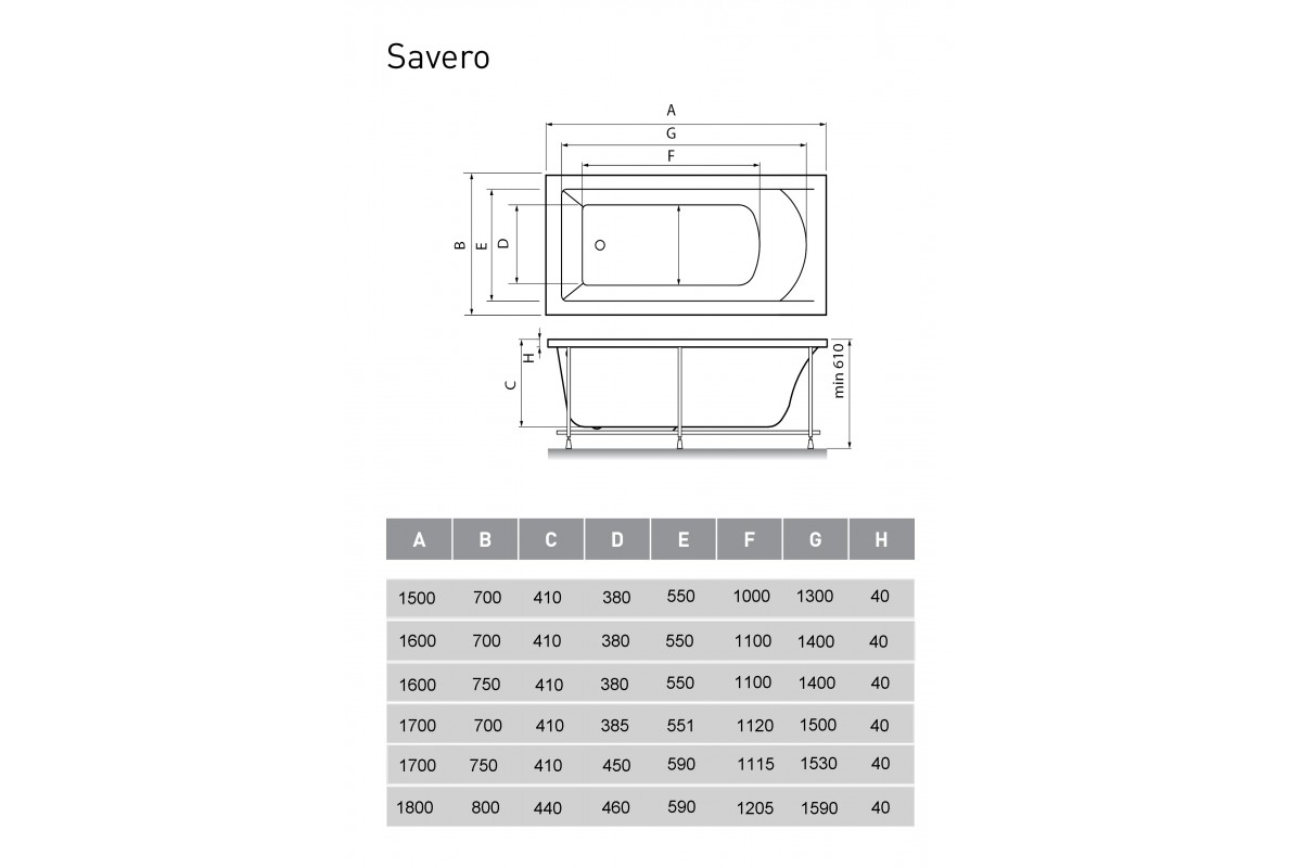 картинка Акриловая ванна Vayer Savero 180x80 с каркасом 