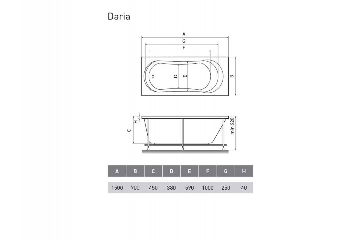 картинка Акриловая ванна Relisan Daria 150x70 