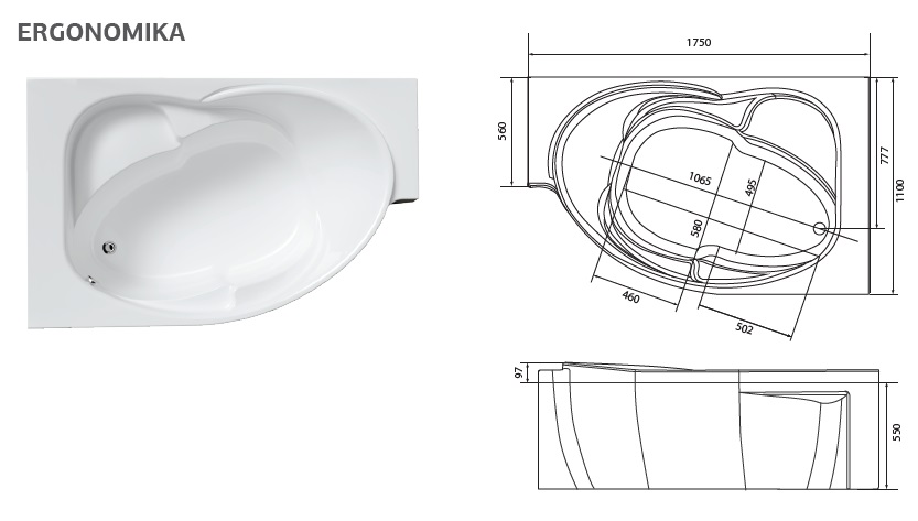 картинка Ванна Marka One ERGONOMIKA 158-175x110 R 