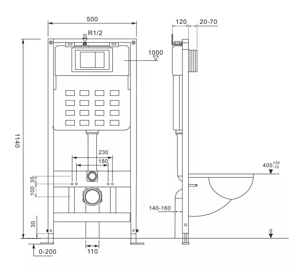 картинка Комплект подвесной унитаз Abber Bequem AC1100 белый с инсталляцией AC0105 и кнопкой AC0120 хром 