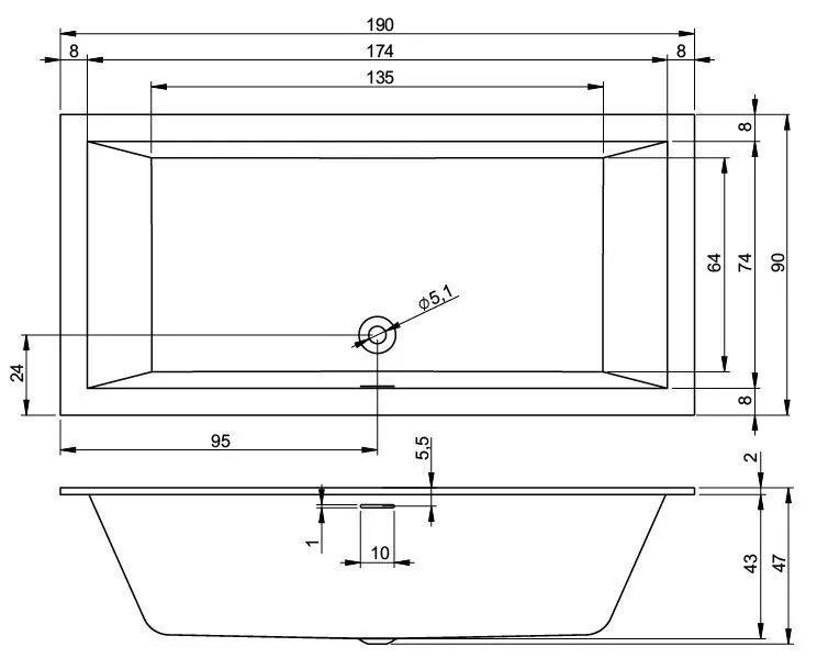 картинка Ванна RIHO RETHINK CUBIC B109001005 190x90 