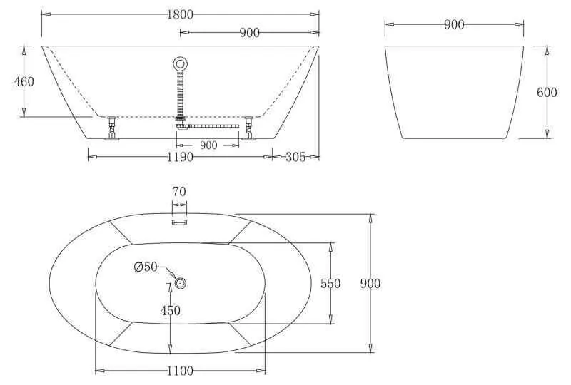 картинка Акриловая ванна BelBagno BB68-1800 1800x900x600 