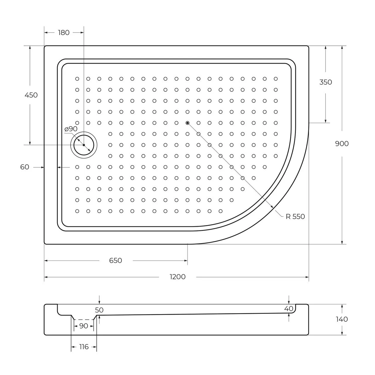 фото Акриловый поддон Cezares TRAY-A-RH-120/90-550-15-W-L 