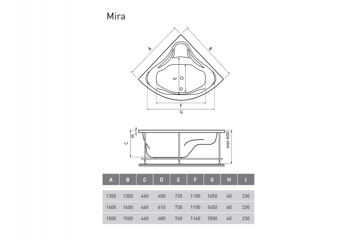 картинка Акриловая ванна Relisan Mira 140x140 с каркасом 