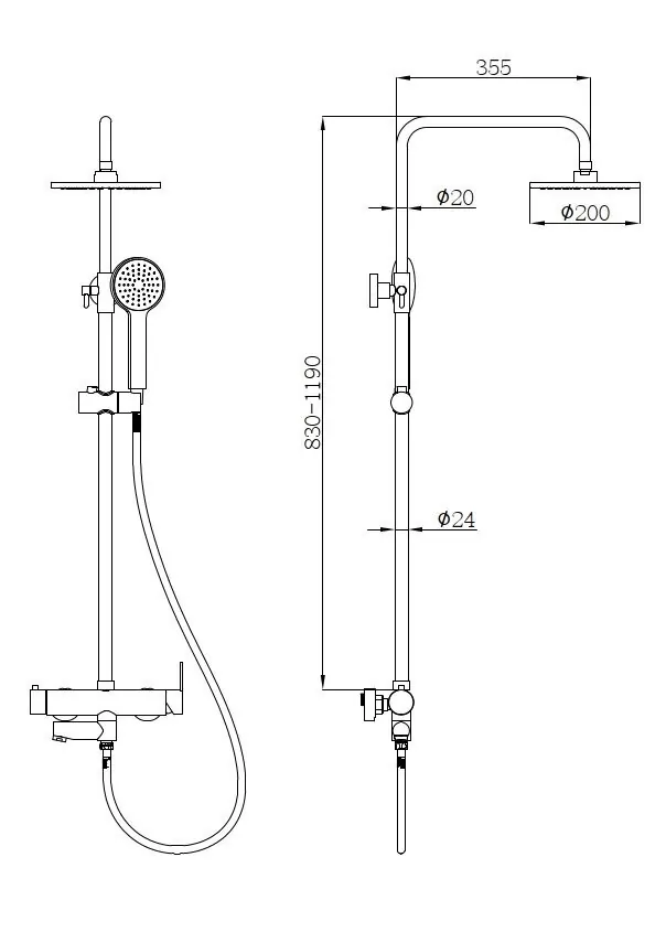 картинка Душевая стойка beWash BV1MMSS6612 со смесителем для ванны черный 