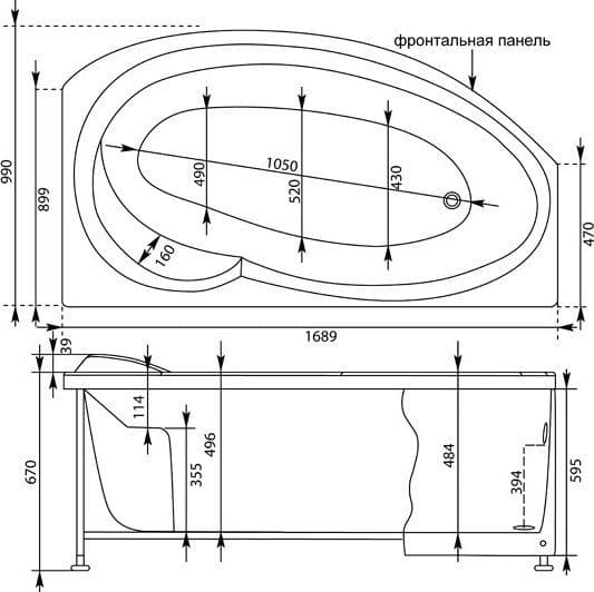 картинка Акриловая ванна Aquanet Jersey 170x100 R с каркасом 