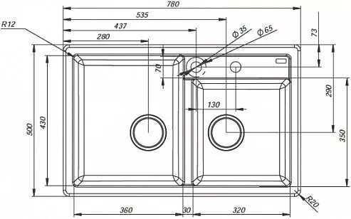 картинка Мойка кухонная из искусственного гранита IDDIS Vane G V24S782i87 