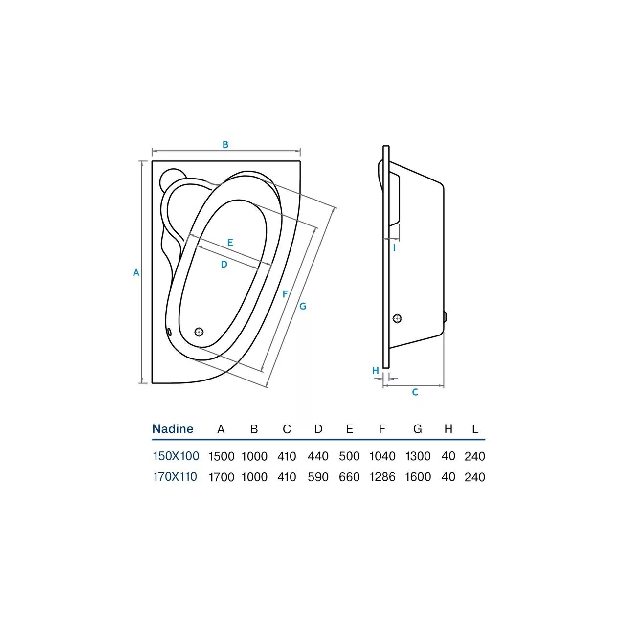 картинка Акриловая ванна Koller Pool Nadine 170X100 L 