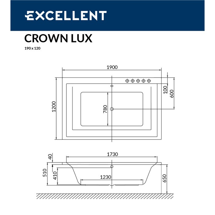 картинка Ванна EXCELLENT Crown Lux 190x120 LINE бронза 