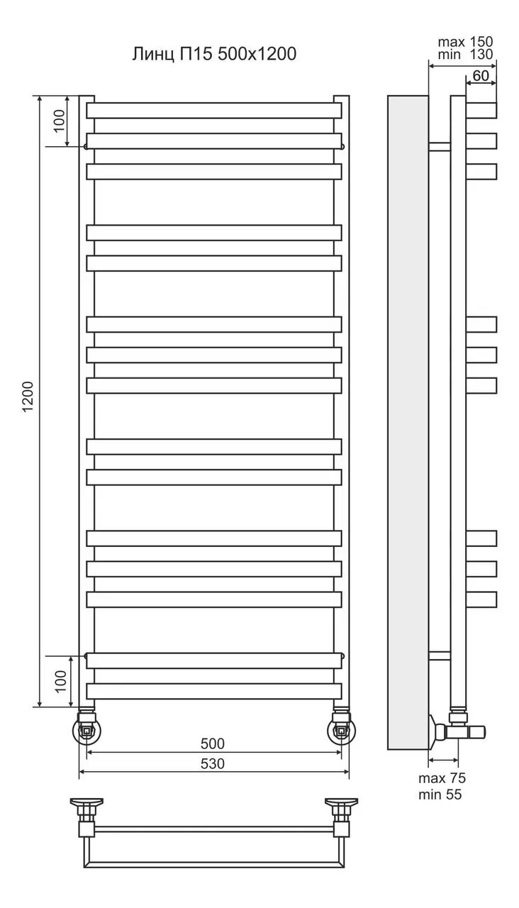 картинка Полотенцесушитель водяной Terminus Линц П15 500х1200 