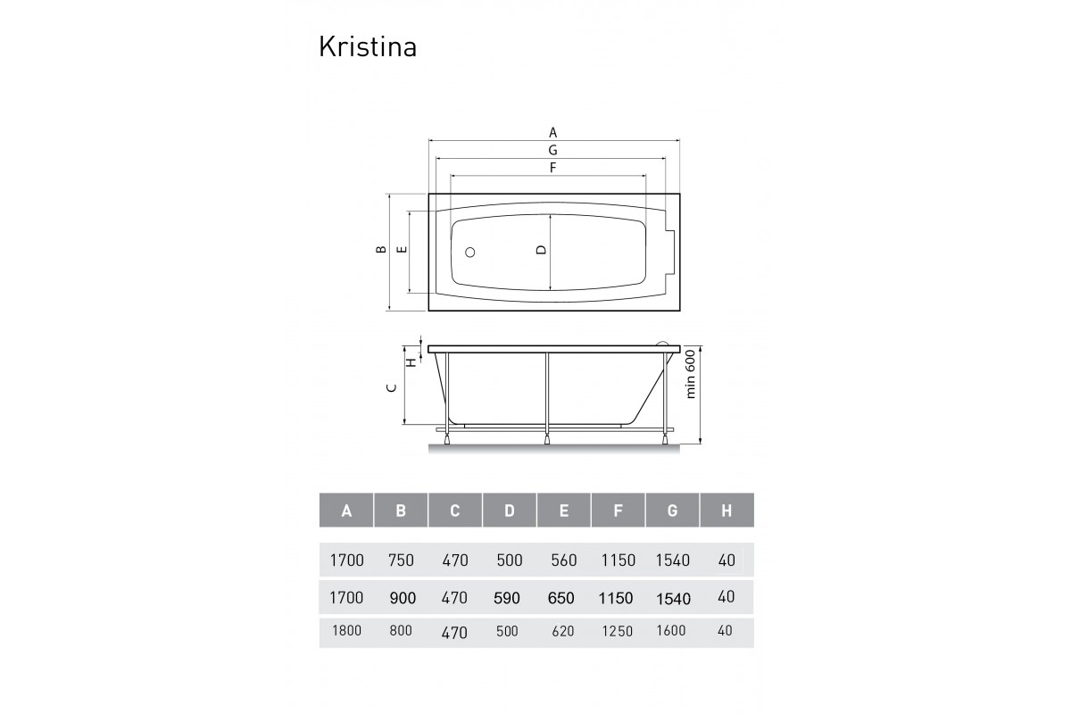 картинка Акриловая ванна Relisan Kristina 170х75 