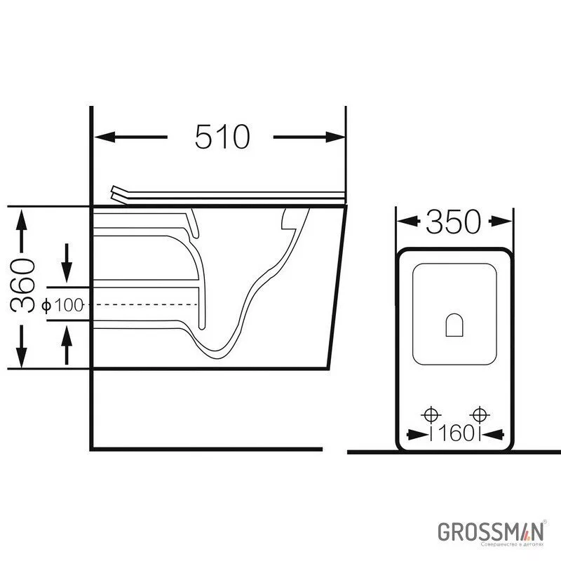 картинка Унитаз подвесной Grossman GR-4460S безободковый с тонкой крышкой 