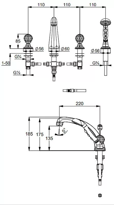 картинка Смеситель на борт ванны Kludi Adlon 5152445G4, золото 