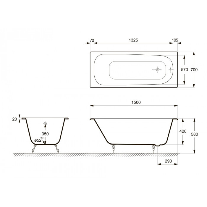 картинка Ванна чугунная Delice Continental 1500х700 