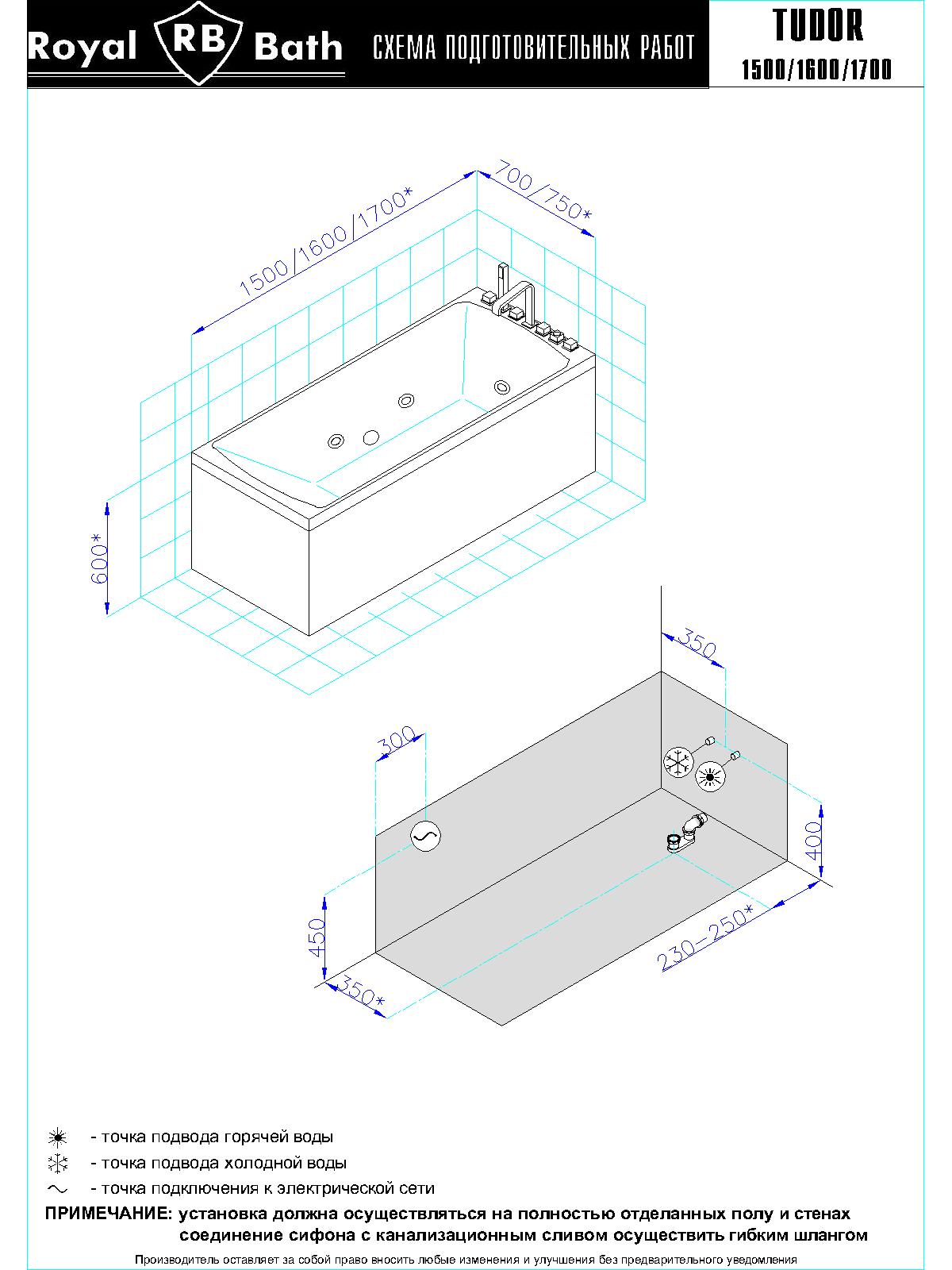 картинка Гидромассажная ванна Royal Bath TUDOR STANDART 160x70x60 