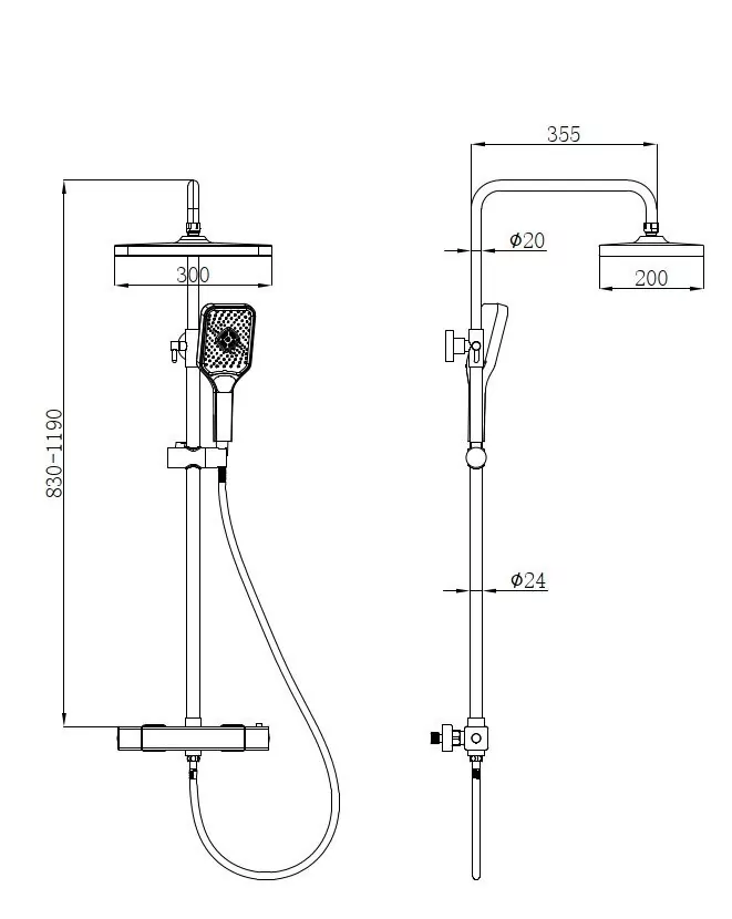 картинка Душевая стойка beWash BV1TMSS6121 со смесителем термостат черный 